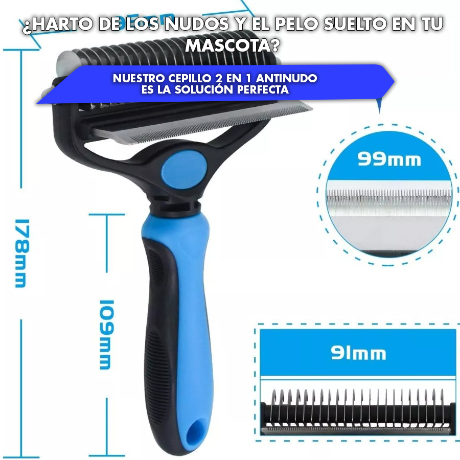 CEPILLO 2 EN 1 ANTINUDO & DESLANADOR PARA MASCOTAS